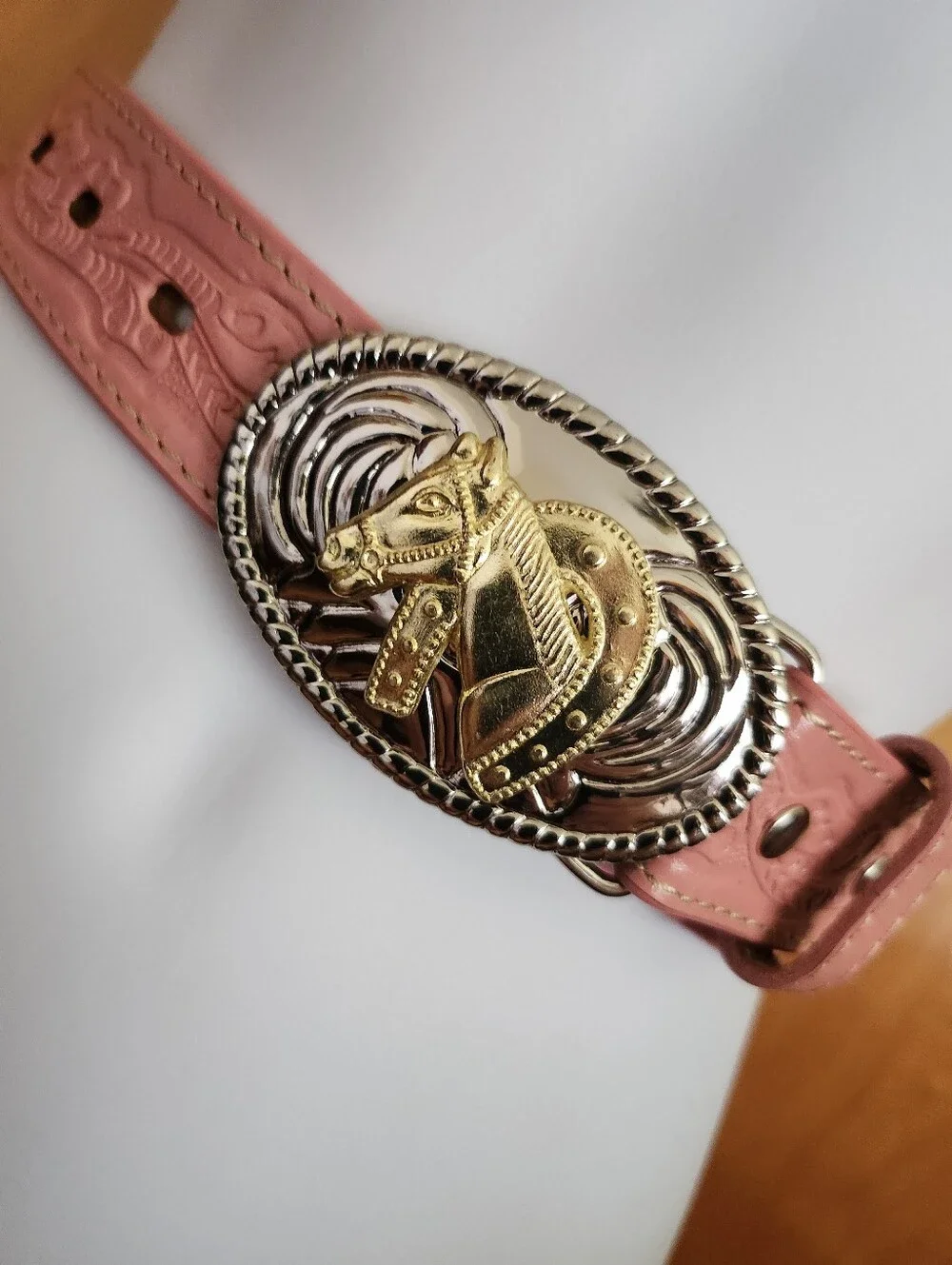 Nocona Pink Leather Girls Belt with Gold Horse Head Buckle